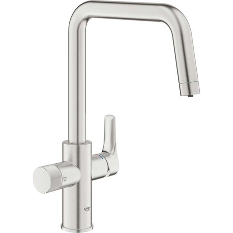 Grohe – Mitigeur évier Blue Pure Start 30595DC0 – Filtration eau – Bec U pivotant – Poignée séparée – QuickFix – Inox SuperSteel (1/6)