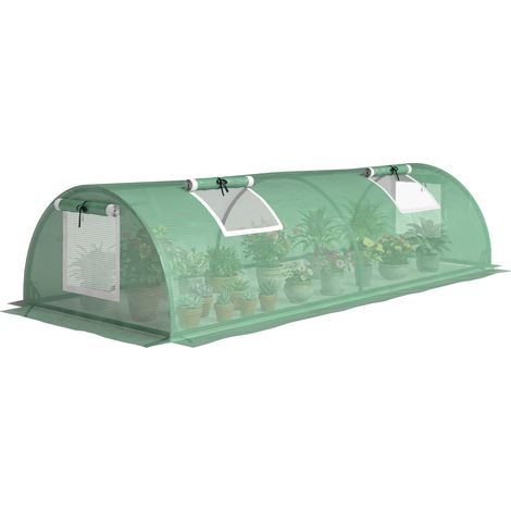 Outsunny Gewächshaus mit Rollfenster Runddach, winterfest Foliengewächshaus aus Stahl wasserabweisend Treibhaus für Balkon Tomatenhaus mit UV schutz 200x80x45cm Tomatengewächshaus für Gemüse, Grün (1/5)
