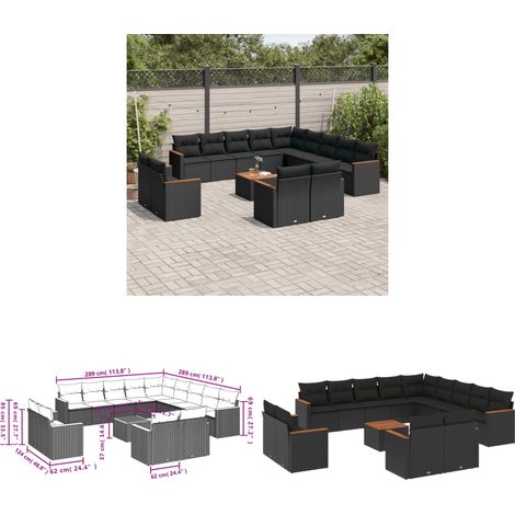 Salon de jardin avec coussins 14 pcs noir résine tressée - Ensemble Salon De Jardin - Meuble Extérieur - Jardin - Canapé D'extérieur - Set Salon - Home & Living (1/3)