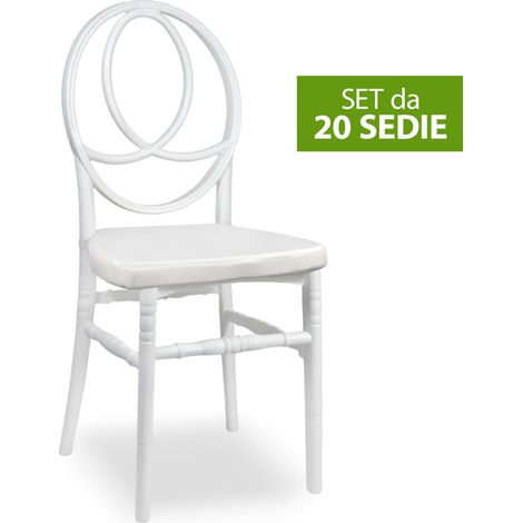 Set da 20 Sedie New Phoenix in Plastica Bianche con cuscino coordinato