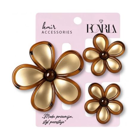 Ecarla Flower Haarspangen-Set XL + 2 Mini Braun Gold SP433