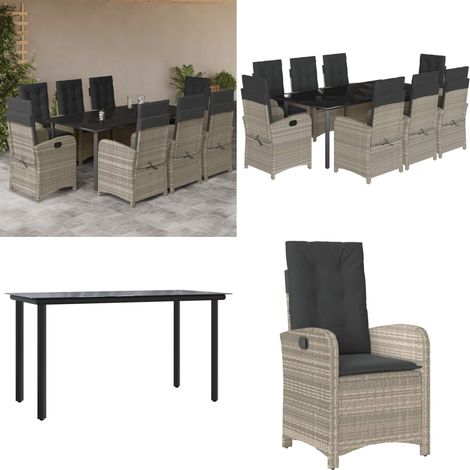 Ensemble à manger de jardin et coussins 9 pcs gris clair rotin - Chaise de jardin - Table de jardin (1/5)