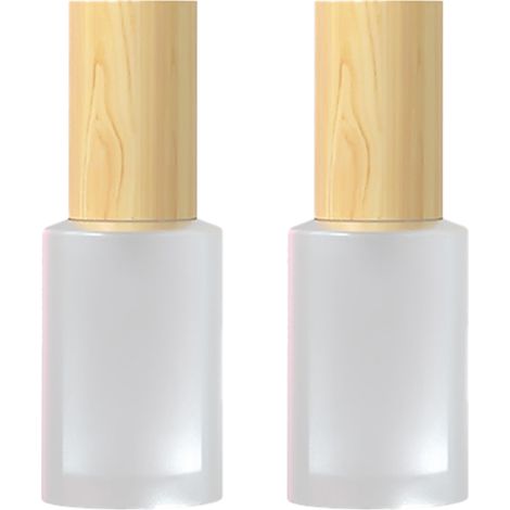 Bouteille Pompe Verre Dépoli - Couvercle Bois - Pour Produits Cosmétiques Liquides - 2 Pièces (1/5)