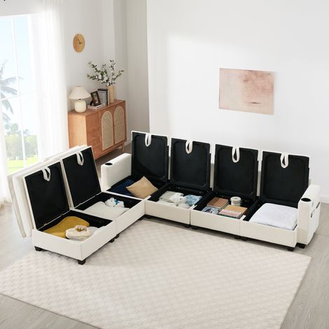 Divano L 280x152x83 cm in corduroy beige, con vani contenitore, per piccoli spazi – MEUBLIV (1/5)