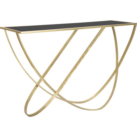 Console Ring 120x40x79 cm in Ferro MDF e Specchio Nero e Oro