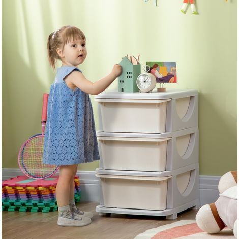Meuble de rangement enfant à 3 tiroirs, plastique, 37 x 37 x 56,5 cm, blanc crème OKMYHOME (1/5)