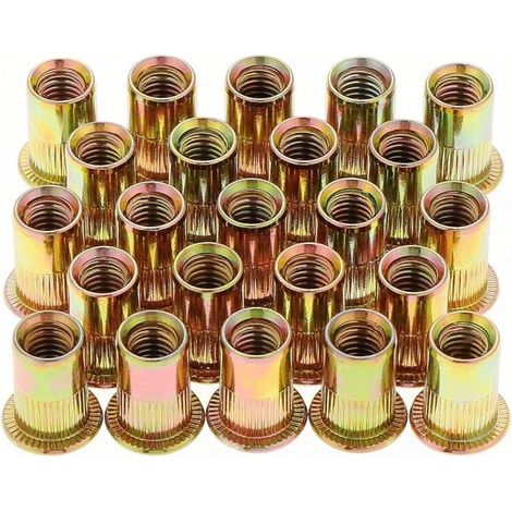 50 Pièces Écrou à Rivet M12 Fileté à Tête Plate, Écrous à Riveter Fileter en Acier au Carbone Zingué, M12 Rivet Inserts Filetés (18 mm x 22 mm)-LIAIKI (1/5)