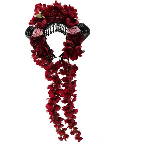 Halloween Gothic Lolita Haarband mit Blumen, Widderhorn-Haarband, Quastenkranz, dunklem KC-Kopfschmuck (1/5)