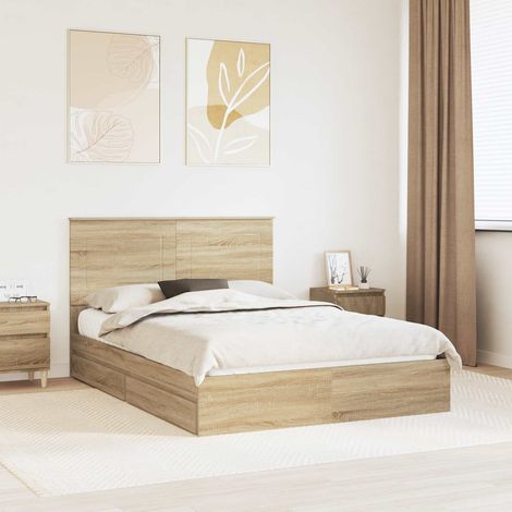 Aufbewahrungsbett Sonoma-Eiche 140 x 190 cm Holzwerkstoff