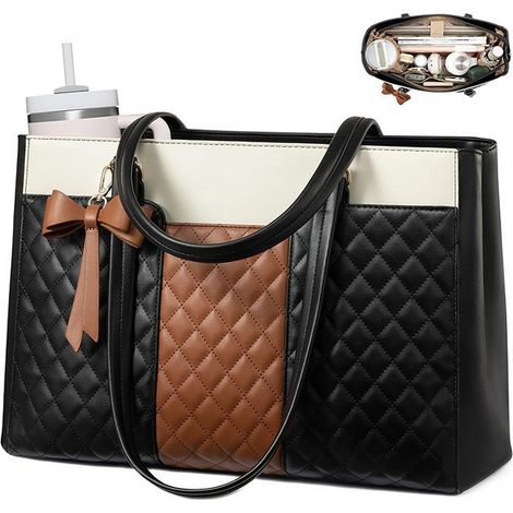 Sacoche pour ordinateur portable en cuir PU femme, imperméable idéale les déplacements quotidiens. (1/4)