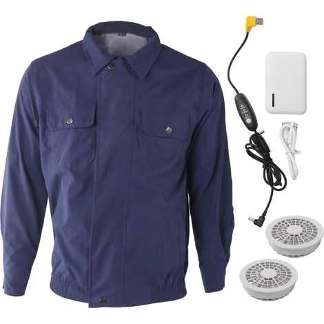 Veste ventilée d'été USB rechargeable, refroidissement par ventilateur intégré, veste de travail climatisée bleue, taille 2XL/3XL (1/5)