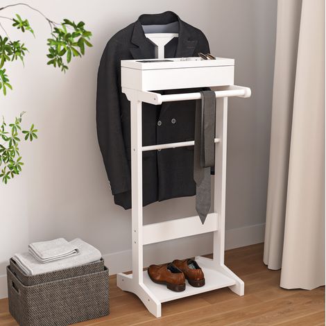 Appendiabiti da pavimento in MDF bianco con cassetto estraibile e vano porta scarpe, design verticale salvaspazio, 44 x 36,5 x 110 cm (1/5)
