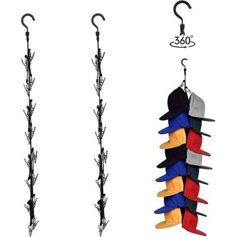 2Pcs Porte Casquette, Support de Casquette de Baseball Organisateur Casquette Mural avec 16 Clips Organisateur de Casquette à Susp (1/4)