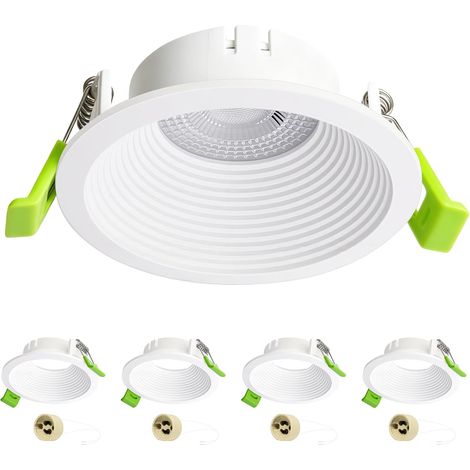 Set of 4 GU10 White Recessed Frames with GU10 Socket, Round Recessed Spotlights, Anti-Glare Design, Suitable for Cut-Outs Diameter 75-80 mm, Ideal for Kitchens, Living Rooms, Without Bulbs (1/5)