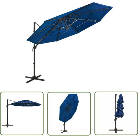 Parasol à 4 niveaux, Parasol pour Balcon Jardin Plage Terrasse, avec mât en aluminium Bleu azuré 3x3 m OIB6642E (1/5)