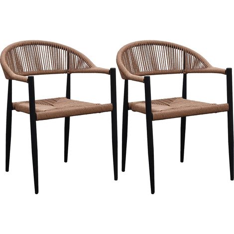 KORSI - Lot de 2 Fauteuils de Table de Jardin en Aluminium Noir et Imitation Rotin (1/5)