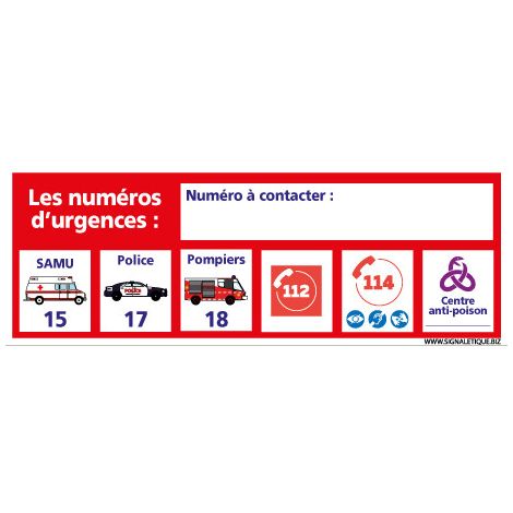 PANNEAU NUMEROS D'URGENCE PERSONNALISABLE (H0462) - Adhésif - 700 x 250 mm