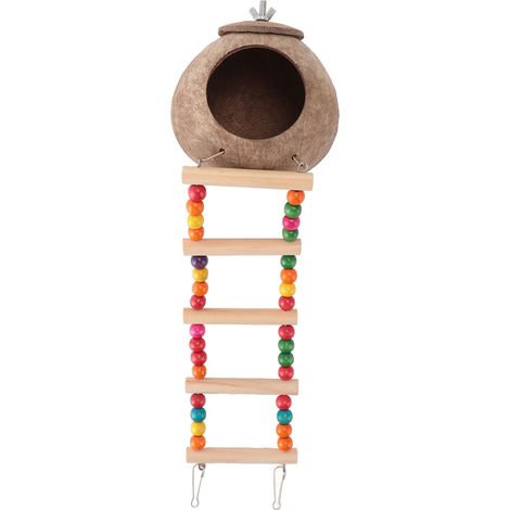 Cabane suspendue pour oiseaux en noix de coco, avec échelle et cabane en forme de coquille de jouet pour petits animaux (1/5)