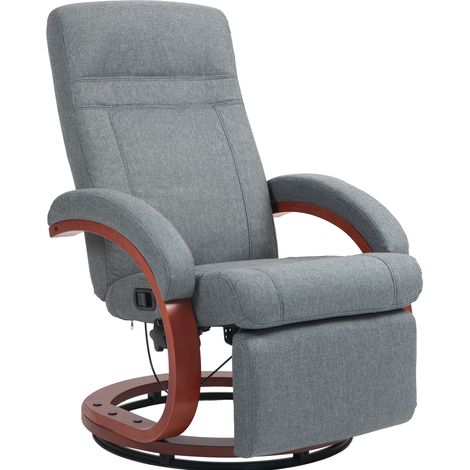 Poltrona relax girevole con funzione reclinabile, braccioli in legno, tessuto grigio, MODENUIT (1/5)