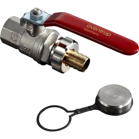 OVENTROP Grifo de bola con rosca interior PN 16 y racor de manguera DN 15, Rp 1/2, Temperaturas de -20 C a +120 C, Latón, niquelado, 1036154