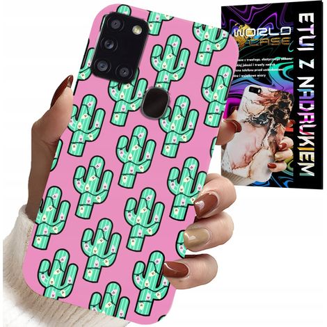 Custodia per Samsung Galaxy A21s - cactus, cactus su sfondo rosa + lamina (1/5)