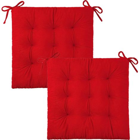Set mit 2 superweichen, quadratischen Stuhlkissen mit Bändern – 40 x 40 cm, rot, für den Innen- und Außenbereich (1/5)