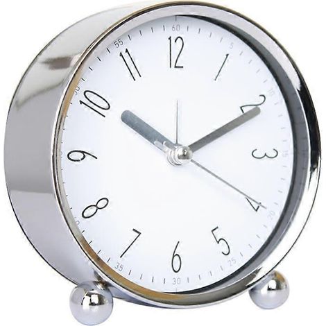 Réveil de bureau/de chevet en métal, horloge à quartz ronde, design simple (1/5)