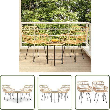 The Living Store Ensemble à manger de jardin 3 pcs Résine tressée - Meubles De Jardin - Salon De Jardin - Set De Jardin - Table De Jardin - Chaises De Jardin (1/5)
