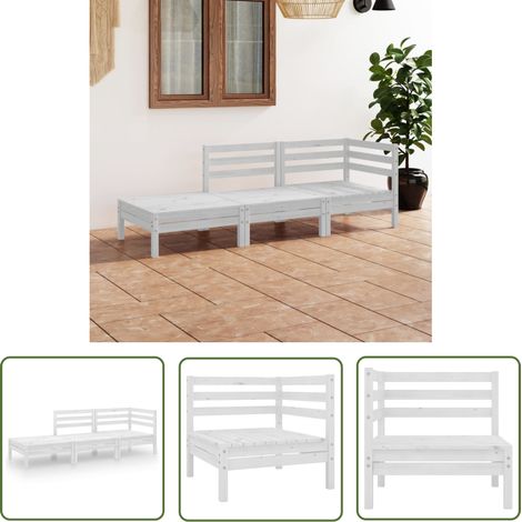 INLIFE Salon de jardin 3 pcs Blanc Bois de pin massif (1/5)