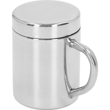 Tasses à thé incassables à double paroi en acier inoxydable, utilisables chaudes et froides, avec anse, idéales pour les voyages et le camping (taille S, 9,5 x 7 cm). (1/5)