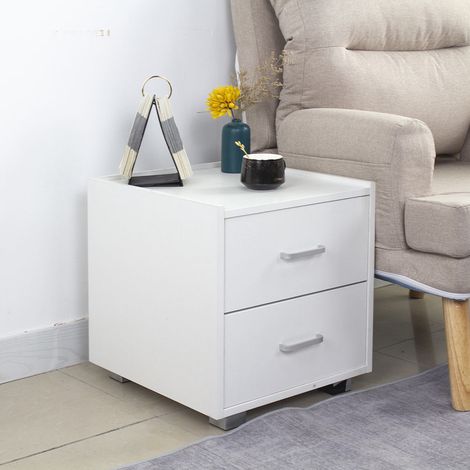 Comodino Mobiletto Cassettiera 2 Cassetti Spazioso Design Minimal Legno Bianco (1/5)