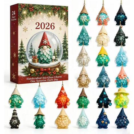 New 2026 Sea Glass Gnome Adventure Calendar Blind Box Christmas Decoration Christmas Gift - Christmas Tree Gnome - 3D