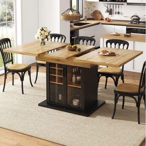 Tavolo allungabile da cucina 110-140x80 cm in MDF e metallo, nero, per 4-6 persone (1/5)