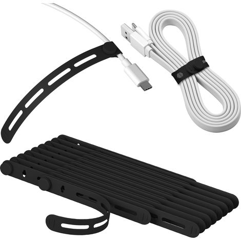 20Pcs Silikon Wiederverschließbar Kabelbinder, Wiederverwendbare Kabel Organizer Klein Kabelmanagement für Ladekabel Kopfhörer Computer Draht, Reisezubehör (Schwarz,13cm) (1/5)