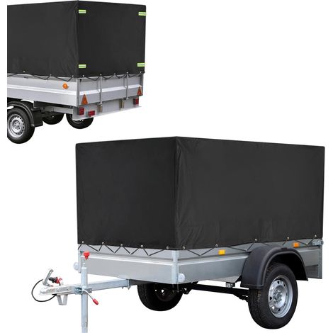Trailer Tarpaulin with Rope Tarpaulin 210 x 114 x 90 cm, 420D PVC Material, Waterproof and Tear-proof Tarpaulin for Car Trailer 750 kg (Black)