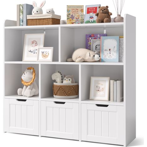 Estantería Bealife Juguetero Infantil Libreria con 3 cajones 5 Compartimentos Abiertos para Dormitorio Salon Habitacion Blanco 100 x 30 x 90 cm (1/5)