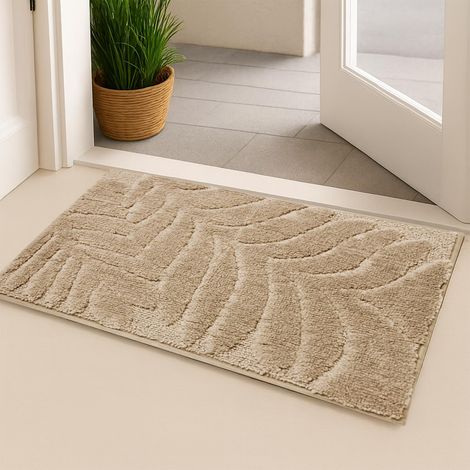 Tapis antidérapant 40x60cm microfibre douce, lavable et absorbant – Idéal cuisine, salle de bain, entrée – Tapis attrape-poussière, adapté aux animaux (Beige motif) (1/5)