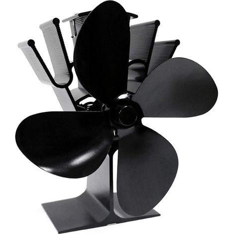 Ventilateur de poêle à bois Hot Blast à 4 pales, économie de combustible, chauffage écologique (noir) (1/5)