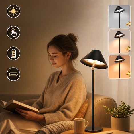 HEMVOR Lampe de table LED sans fil rechargeable 4000 mAh 1,5 W orientable 360° 3 couleurs dimmable Noir (1/5)