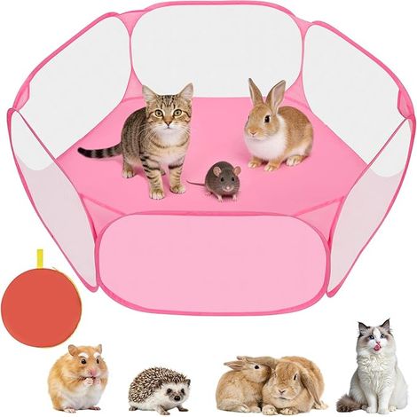 Parc pour Petits Animaux, Enclos Pliable Tente Fermeture Éclair-Rose Cage Portable Respirante Transparente, Enclos d'exercice pour Cochons d'Inde, Guinea Pig, Hamsters, Lapins, Chiot (1/3)