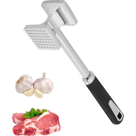 Fleischklopfer aus Edelstahl, 27 cm, doppelseitig, antihaftbeschichtet, für Steaks, Schnitzel, Schweinefleisch und Hähnchen (1/5)