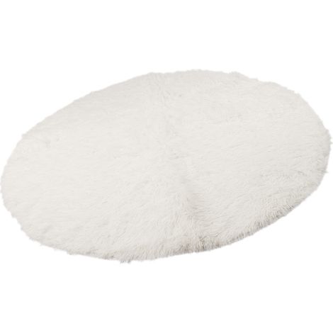 Tapis rond en peluche ultra doux et moelleux, antidérapant et duveteux, style moderne, blanc, idéal pour le salon et la chambre. (1/5)