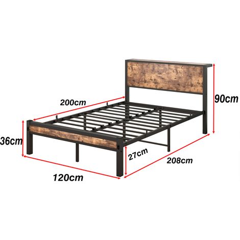 Cama plataforma 120 x 200 cm de metal con cabecero, almacenamiento bajo la cama, marrón vintage (1/5)