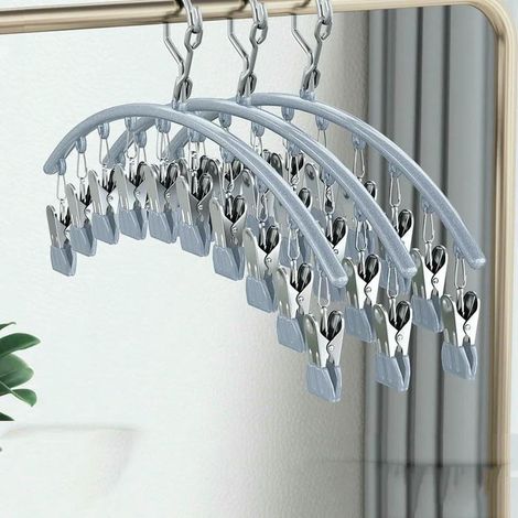 Set aus 3 Wäscheständern aus silberfarbenem Edelstahl, Klammern für Wäsche und Socken, Wäscheständer für Babykleidung (1/4)