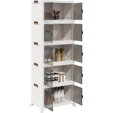 Aufbewahrungsbox mit Rädern Stapelbar 5-stöckig 75L 64x40x179cm