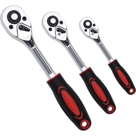 Set of 3 ratchet wrenches (1/4", 3/8" and 1/2"), heavy-duty professional ratchet wrench set (1/4)