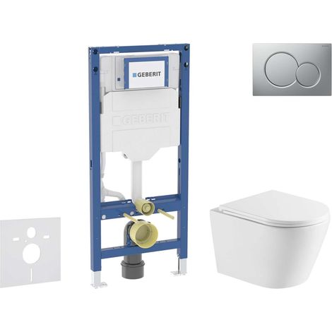 Geberit Duofix - Set con modulo di installazione, vaso WC Nefia e copriwater softclose, placca di comando Sigma01, cromo opaco smaltato SANI11CA2107