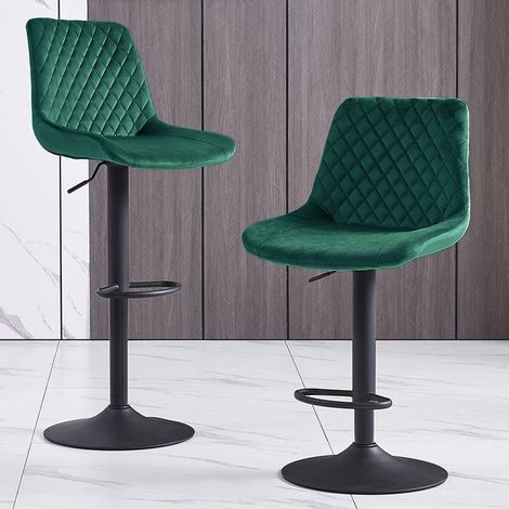 Bar Stools Gas Lift Stools Velvet Breakfast Kitchen Club Cafe Swivel Chairs,2Pcs GREEN