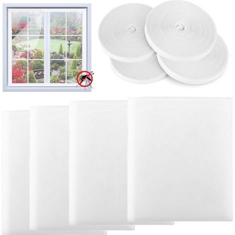 4-Piece Window Mosquito Net with 4 Adhesive Strips, 150x180cm, Self-Adhesive Insect Barrier, Easy to Install, White.