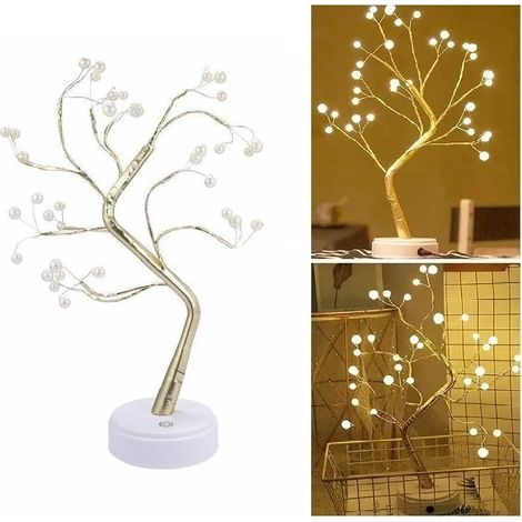 LED-BAUM 50 CM MIT PERLEN - GOLDENE DEKORATIVE LAMPE, BATTERIE- ODER USB-BETRIEBEN